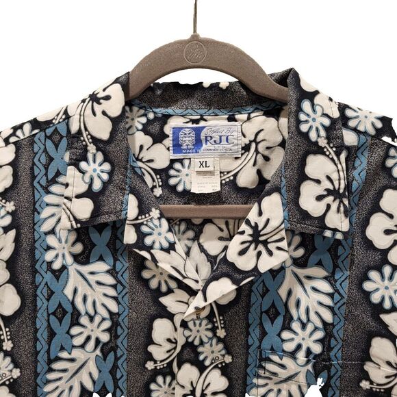 Vintage RJC Men's X-Large 100% Cotton Blue Black Shirt Casual Made in Hawaii USA - Picture 7 of 12